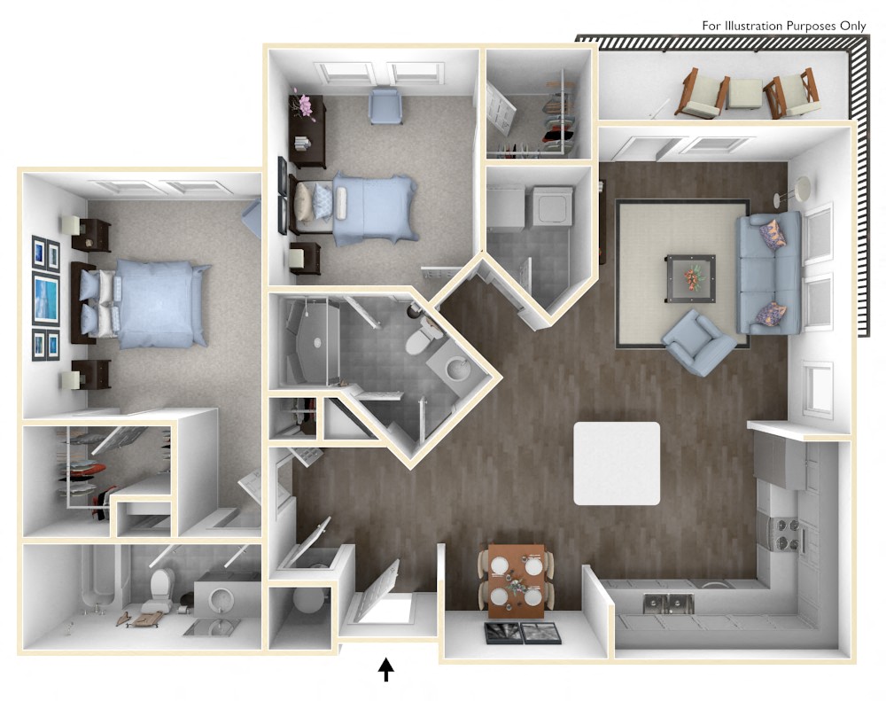 Floor plan for 2 beds, 2 baths, 1099 sqft
